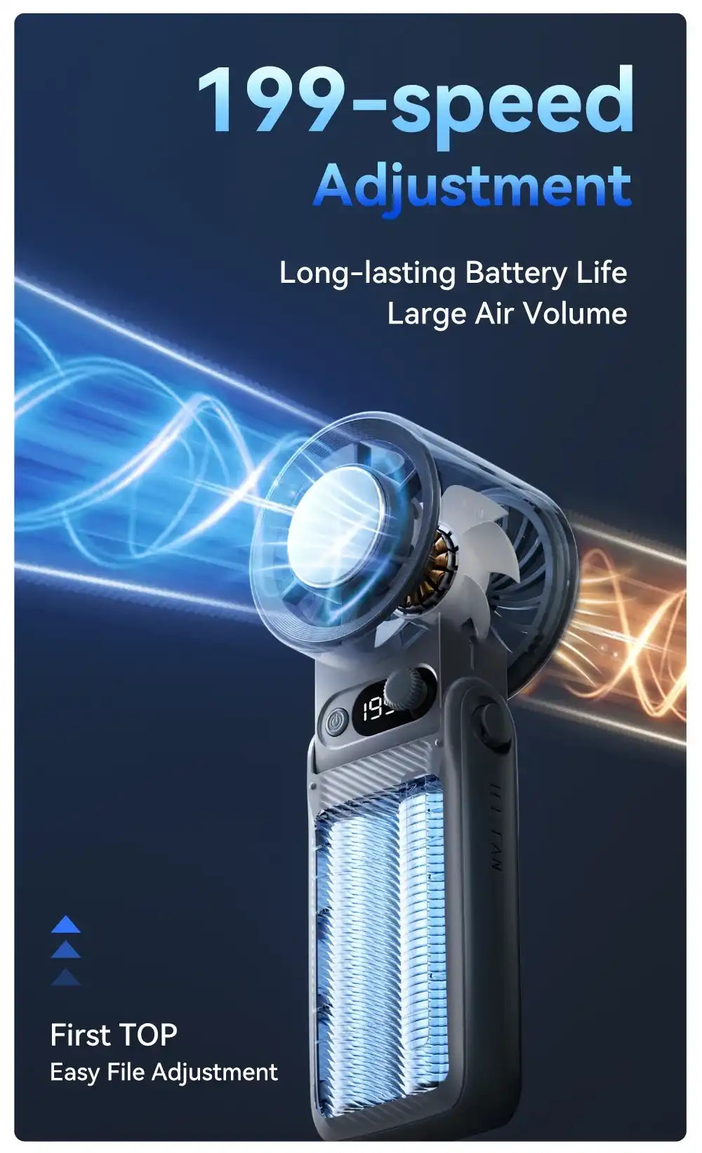 Portable Handheld Turbo Fan with 199 Gear Levels Strong Wind Speed LED Digital Display 135°Foldable 3-in-1 Outdoor Use 8000mAh F