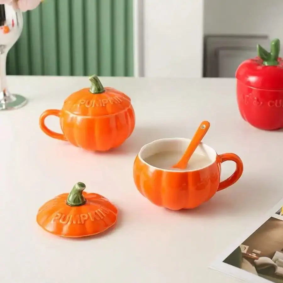 1PC Pumpkin Ceramic Coffee Mug Cute Pumpkin Shaped Fall Tea Cup, Microwave, Halloween Thanksgiving Christmas Gift Home Decor