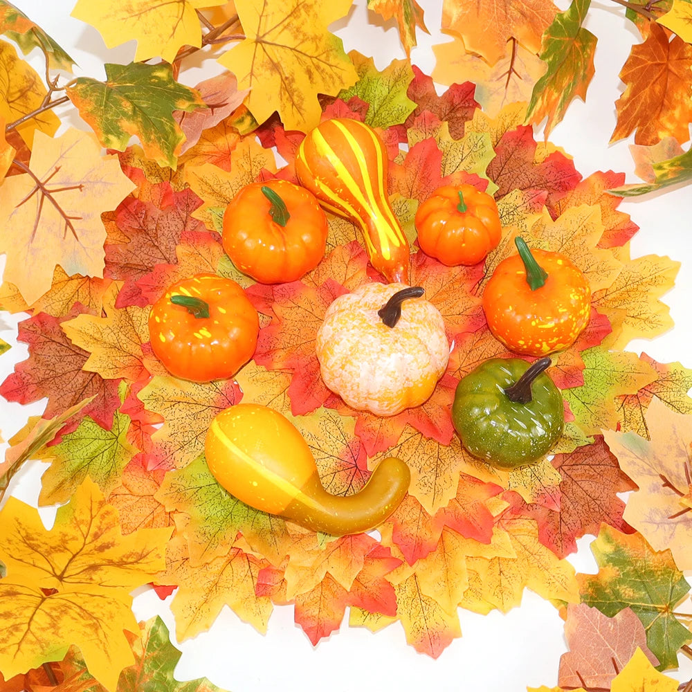 Thanksgiving Decorations Artificial Pumpkins Maple Leaf Set Autumn Harvest Wedding Home Table Decor Halloween Party Supplies