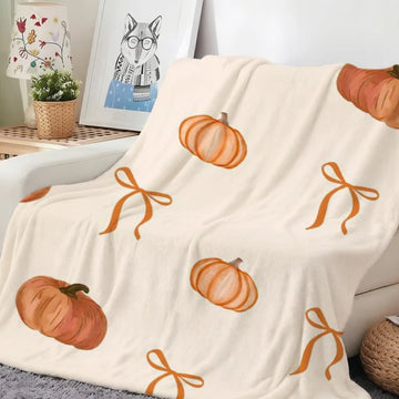 Minimal Pumpkin Bow Fall Throw Blanket Guest Quarters Patio Soft Blanket Sunroom Nook Living Room Lounge Bedroom Den Presents
