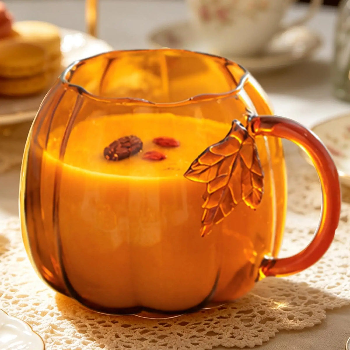 550ml Pumpkin Cup Glass Autumn Pumpkin-Shaped Tea Cup Thanksgiving Glass Tea Mug For Milk Whiskey Water Picnic Home Party