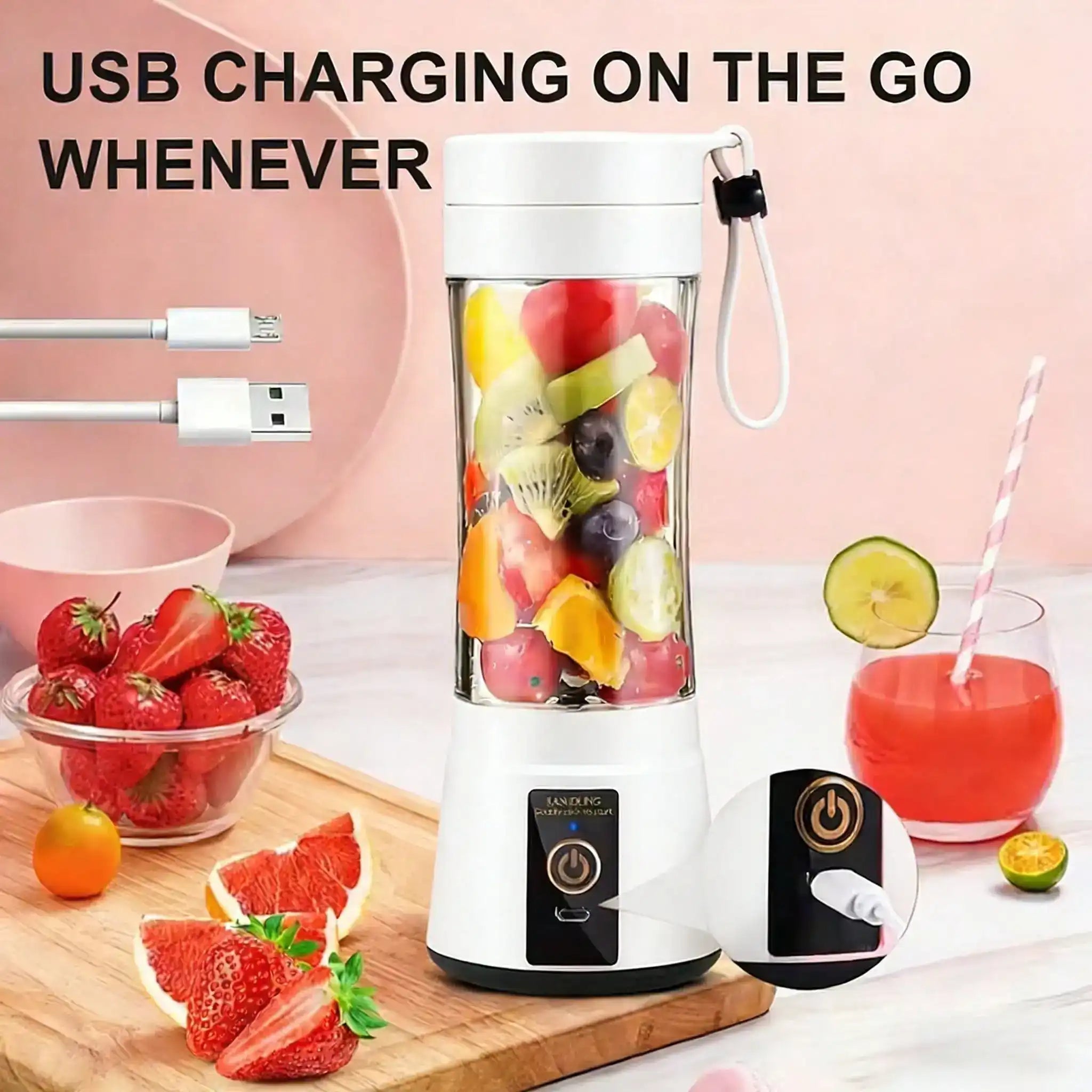 12 Blades Portable USB Charging Juicer, 500ML Mini Personal Blender, Electric Smoothie Juice Maker, Compact Rechargeable Mixer for Shakes, Fruit Vegetable Drinks, Travel Home Office Outdoor Use