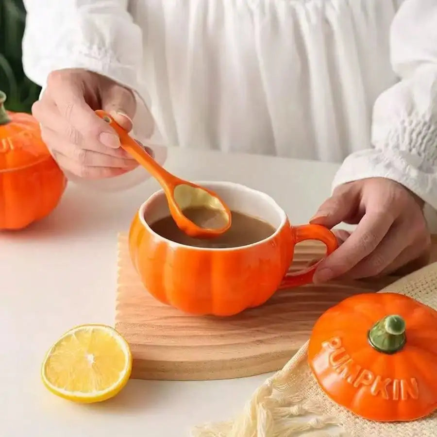 1PC Pumpkin Ceramic Coffee Mug Cute Pumpkin Shaped Fall Tea Cup, Microwave, Halloween Thanksgiving Christmas Gift Home Decor