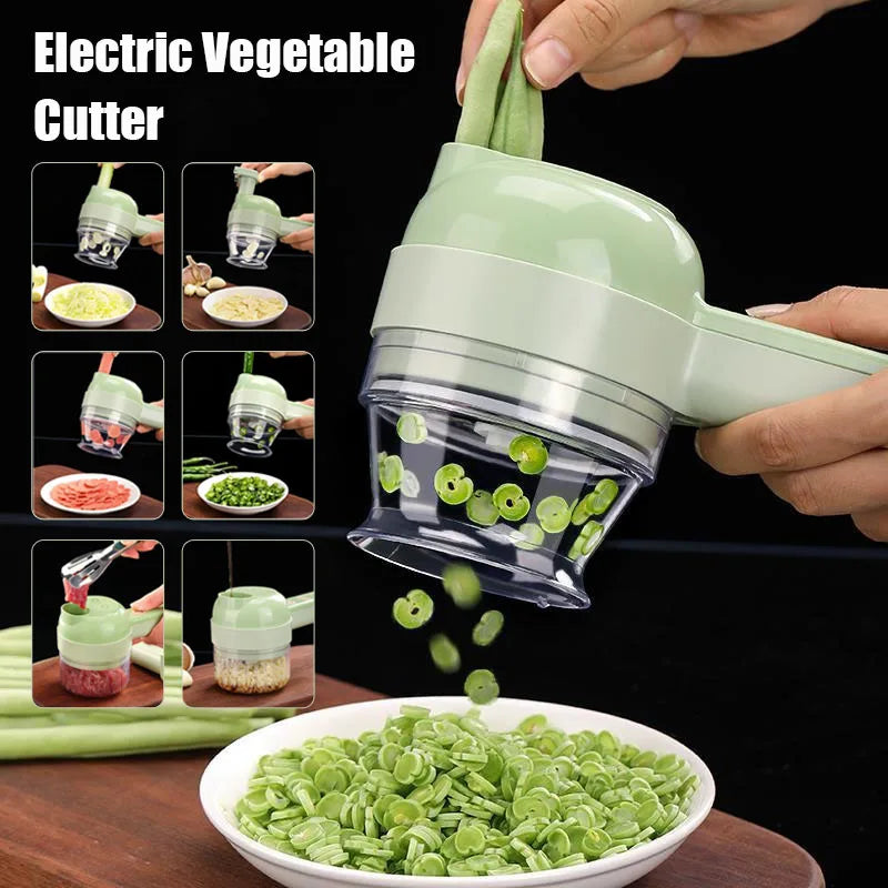 4-in-1 Multifunctional Electric Food Processor Peel Slicer Handheld Wireless Garlic Masher Food Chopper Meat Grinder for Kitchen