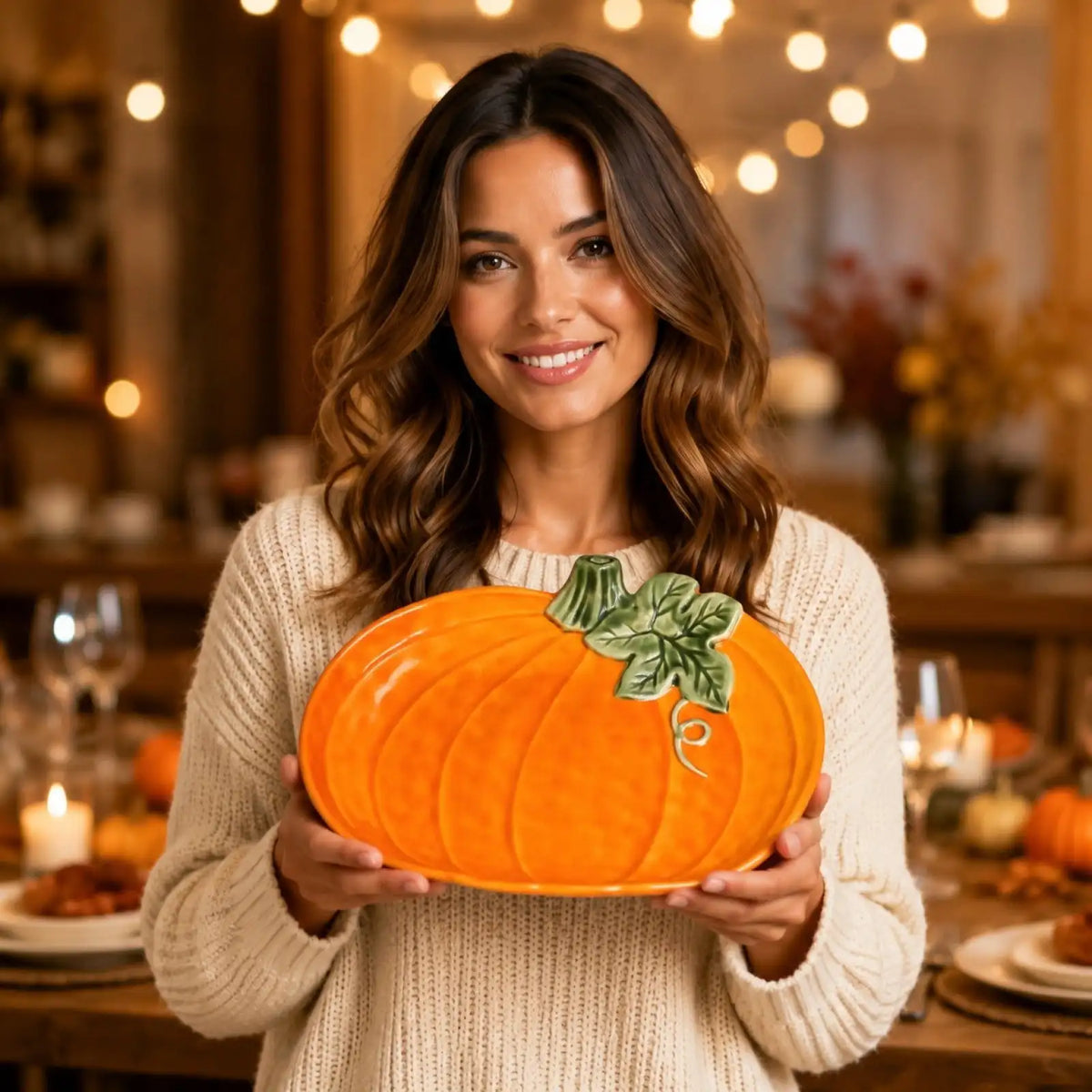 Pumpkin Shaped Plates Thanksgiving Serving Platter Fall Harvest Tray Decoration Salad Dessert Turkey Dish for Thanksgiving Party