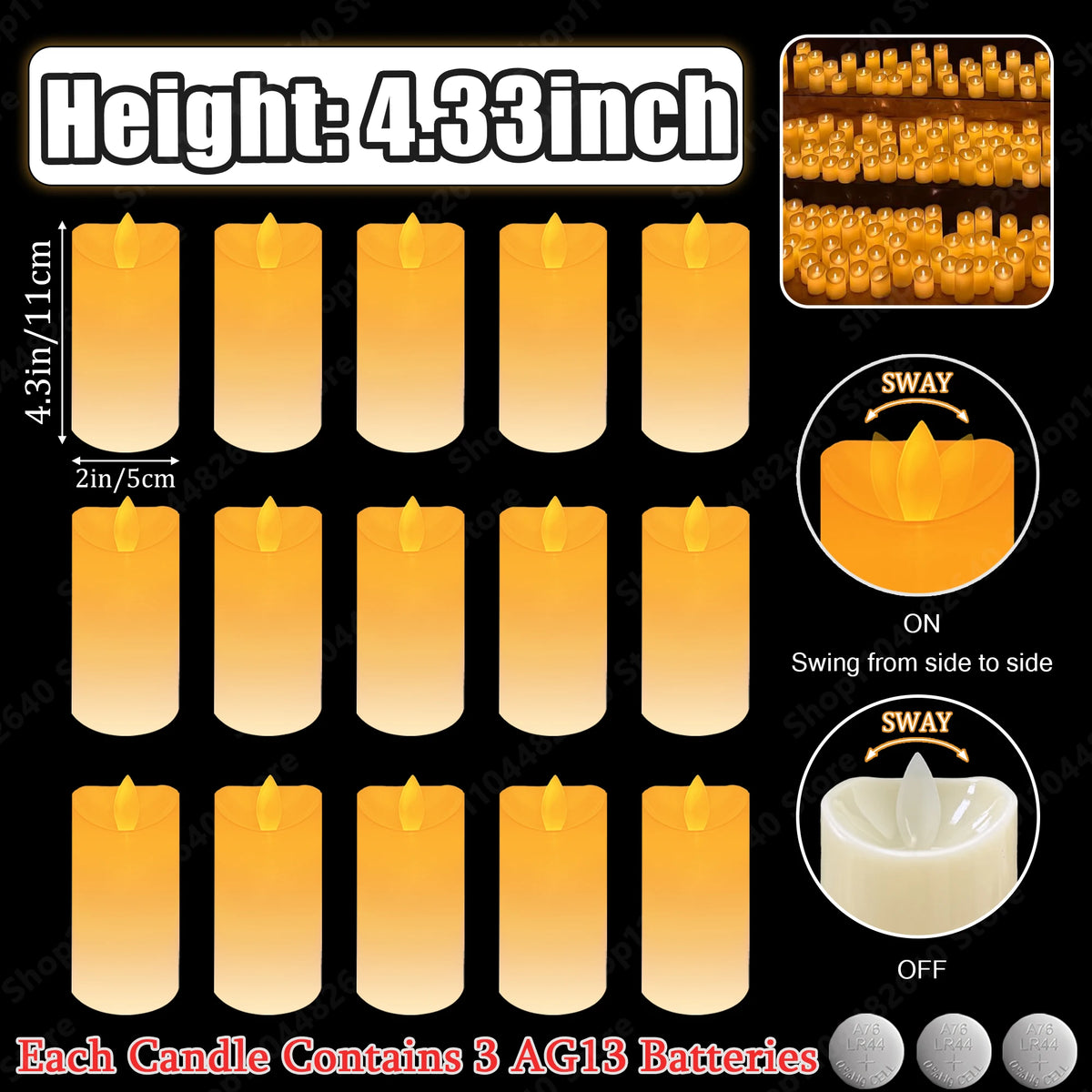 9-72Pcs Flameless Candles Flickering LED Candles Dancing Flames Battrty Operated Wedding Candlelight Concert Dinner Home Decor