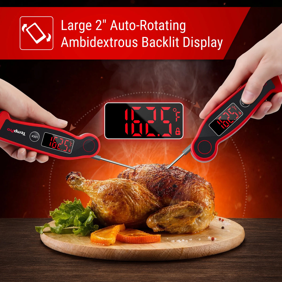 TempPro TP-19 Fast Reading Waterproof LED Display Antimicrobial Meat Thermometer Digital BBQ Thermometer With Backlight