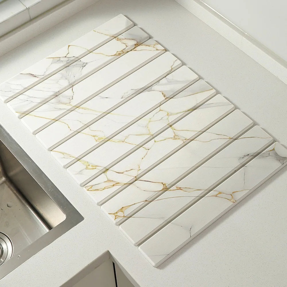 Kitchen Supplies Absorbent Stone Dish Drying Mat Foldable Diatomaceous Dish Drainer Mat Nonslip Placemat Countertop