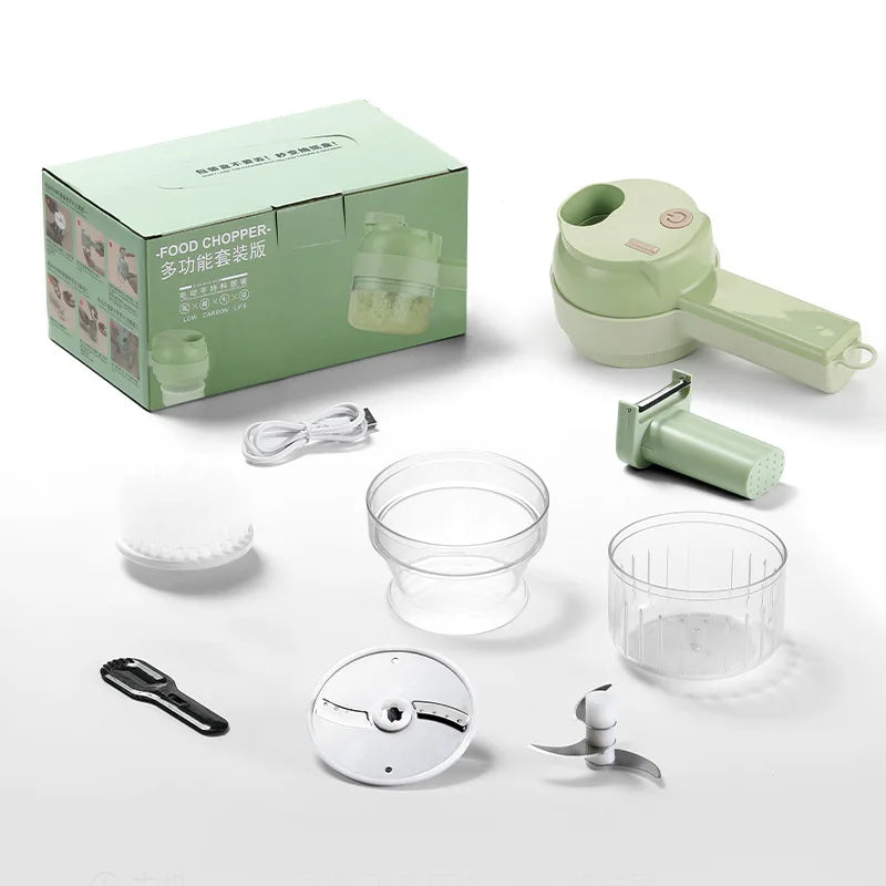 4-in-1 Multifunctional Electric Food Processor Peel Slicer Handheld Wireless Garlic Masher Food Chopper Meat Grinder for Kitchen