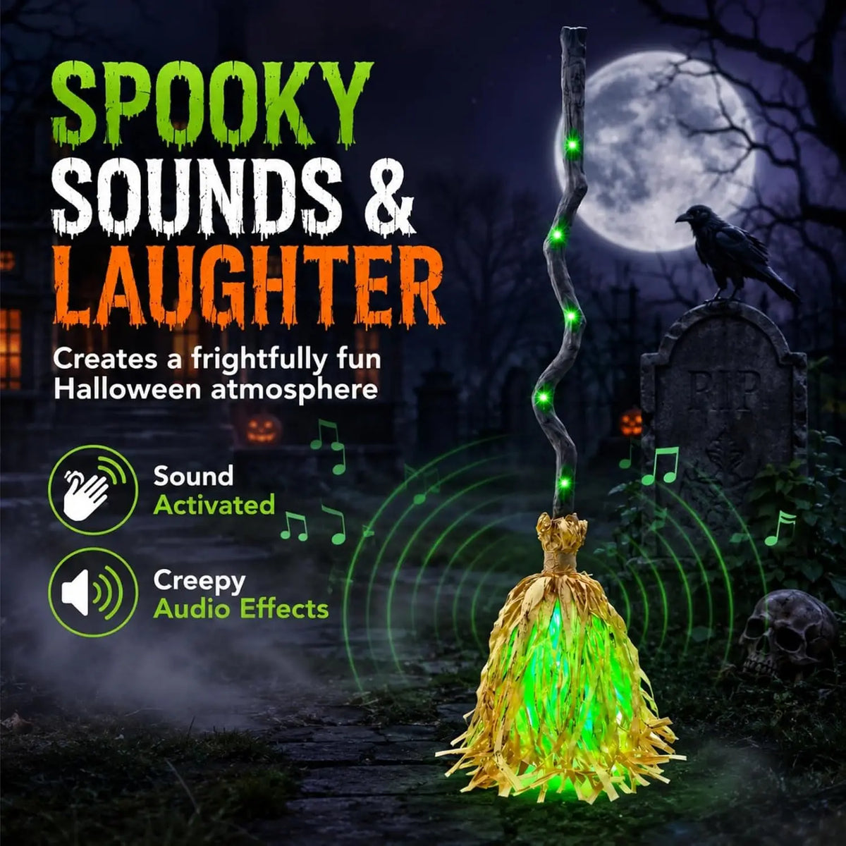 Animated Witch Broom - Walks, Glows & Talks