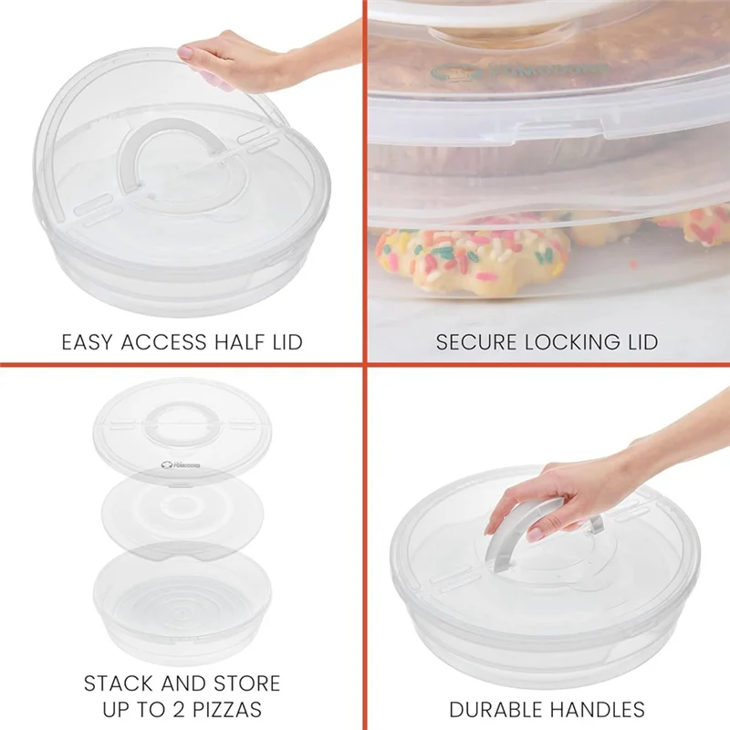 MOPHE-Reusable 12-Inch Pie Carrier With Lid And Divider, 2-Pack Expandable Pizza Storage Container With Handle