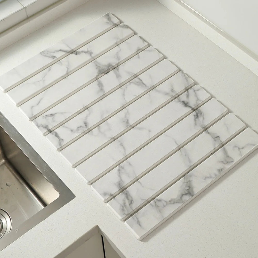 Kitchen Supplies Absorbent Stone Dish Drying Mat Foldable Diatomaceous Dish Drainer Mat Nonslip Placemat Countertop