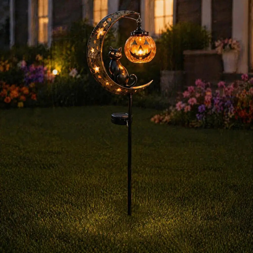 Solar Halloween Lights Halloween Solar Garden Stake Lights Jack-o-lantern Moon Cat Silhouette Waterproof Metal Outdoor Pathway