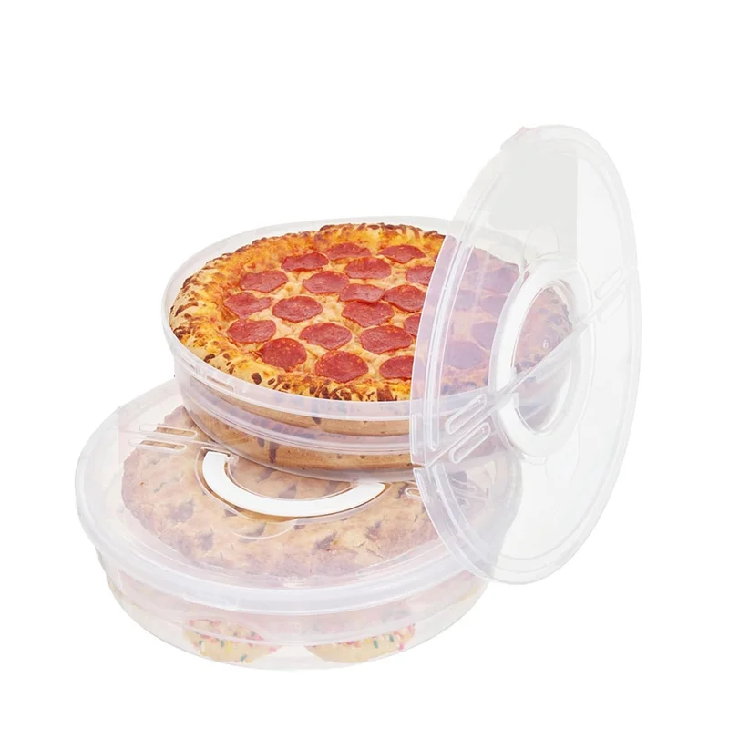 MOPHE-Reusable 12-Inch Pie Carrier With Lid And Divider, 2-Pack Expandable Pizza Storage Container With Handle