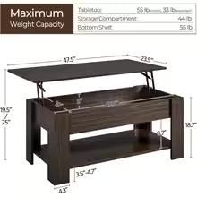 Lit Top Coee Table with Hidden Comparent and Storage Shel, Tabletop Dining Table or Living Room Retion Room, 47.2in L,