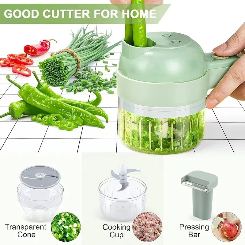 4-in-1 Multifunctional Electric Food Processor Peel Slicer Handheld Wireless Garlic Masher Food Chopper Meat Grinder for Kitchen