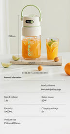 Portable Blender – 1000ml USB Rechargeable Smoothie Maker with Stainless Steel Blades | Cordless Personal Juicer for Shakes, Fruit & Travel