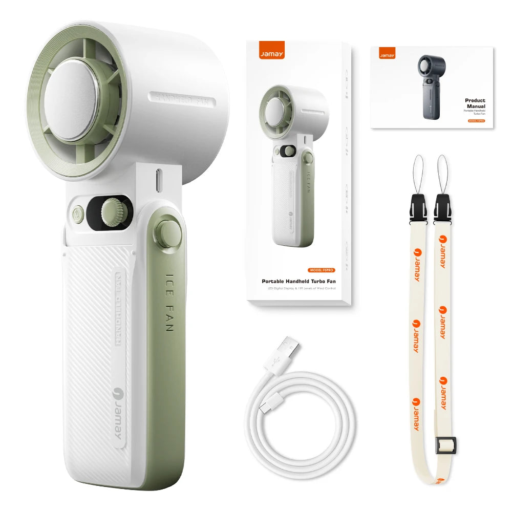 Portable Handheld Turbo Fan with 199 Gear Levels Strong Wind Speed LED Digital Display 135°Foldable 3-in-1 Outdoor Use 8000mAh F