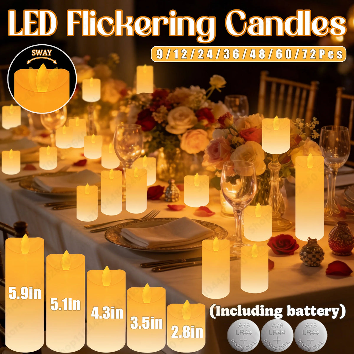 9-72Pcs Flameless Candles Flickering LED Candles Dancing Flames Battrty Operated Wedding Candlelight Concert Dinner Home Decor