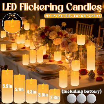 9-72Pcs Flameless Candles Flickering LED Candles Dancing Flames Battrty Operated Wedding Candlelight Concert Dinner Home Decor