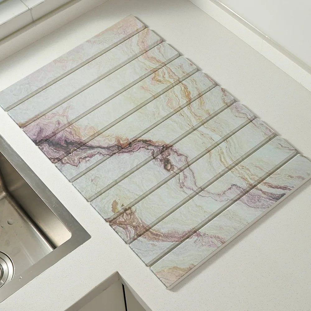 Kitchen Supplies Absorbent Stone Dish Drying Mat Foldable Diatomaceous Dish Drainer Mat Nonslip Placemat Countertop
