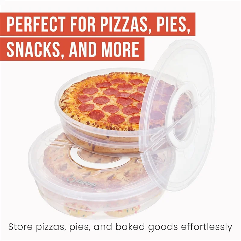 MOPHE-Reusable 12-Inch Pie Carrier With Lid And Divider, 2-Pack Expandable Pizza Storage Container With Handle