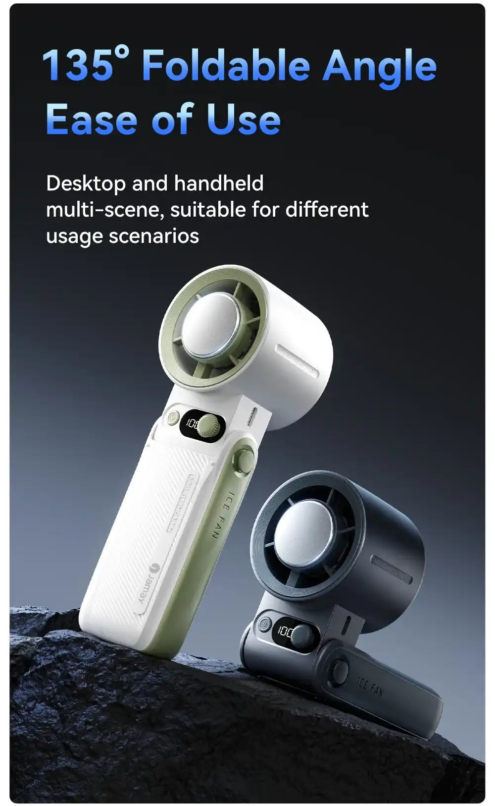 Portable Handheld Turbo Fan with 199 Gear Levels Strong Wind Speed LED Digital Display 135°Foldable 3-in-1 Outdoor Use 8000mAh F