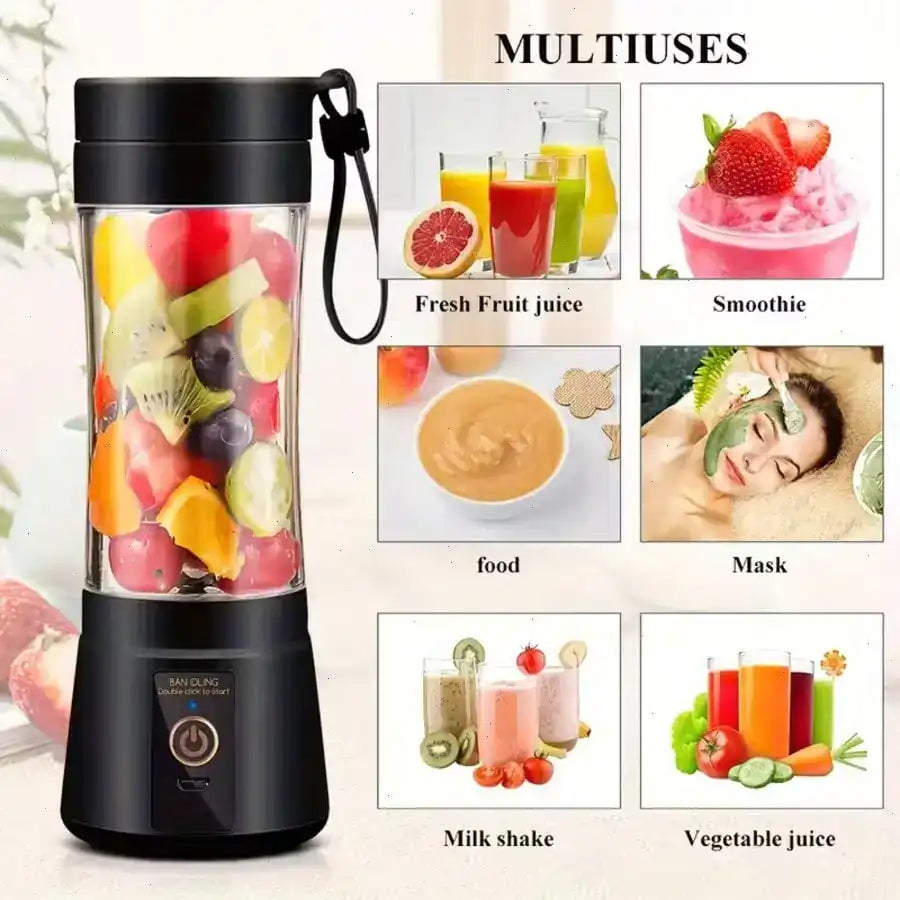 12 Blades Portable USB Charging Juicer, 500ML Mini Personal Blender, Electric Smoothie Juice Maker, Compact Rechargeable Mixer for Shakes, Fruit Vegetable Drinks, Travel Home Office Outdoor Use