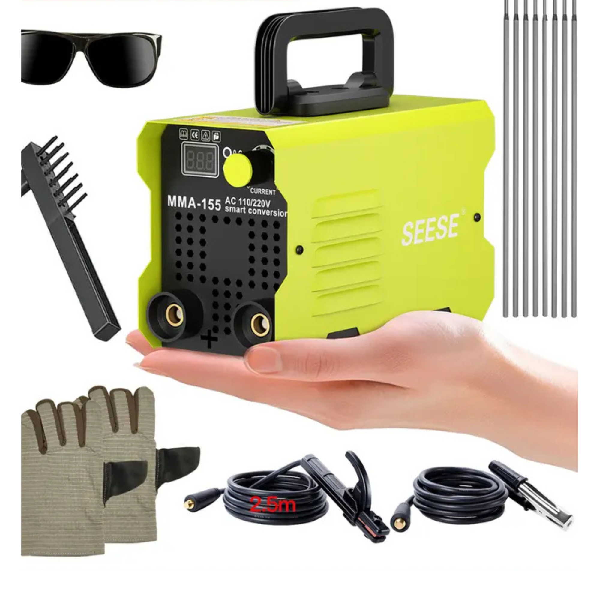 SEESE 155Amp MINI Portable Welding Machine, Stick Welder, AC 110/220V smart conversion, LED Display Digital Welder, Portable MMA Arc Welder Gift for Thanksgiving,Christmas,New Year