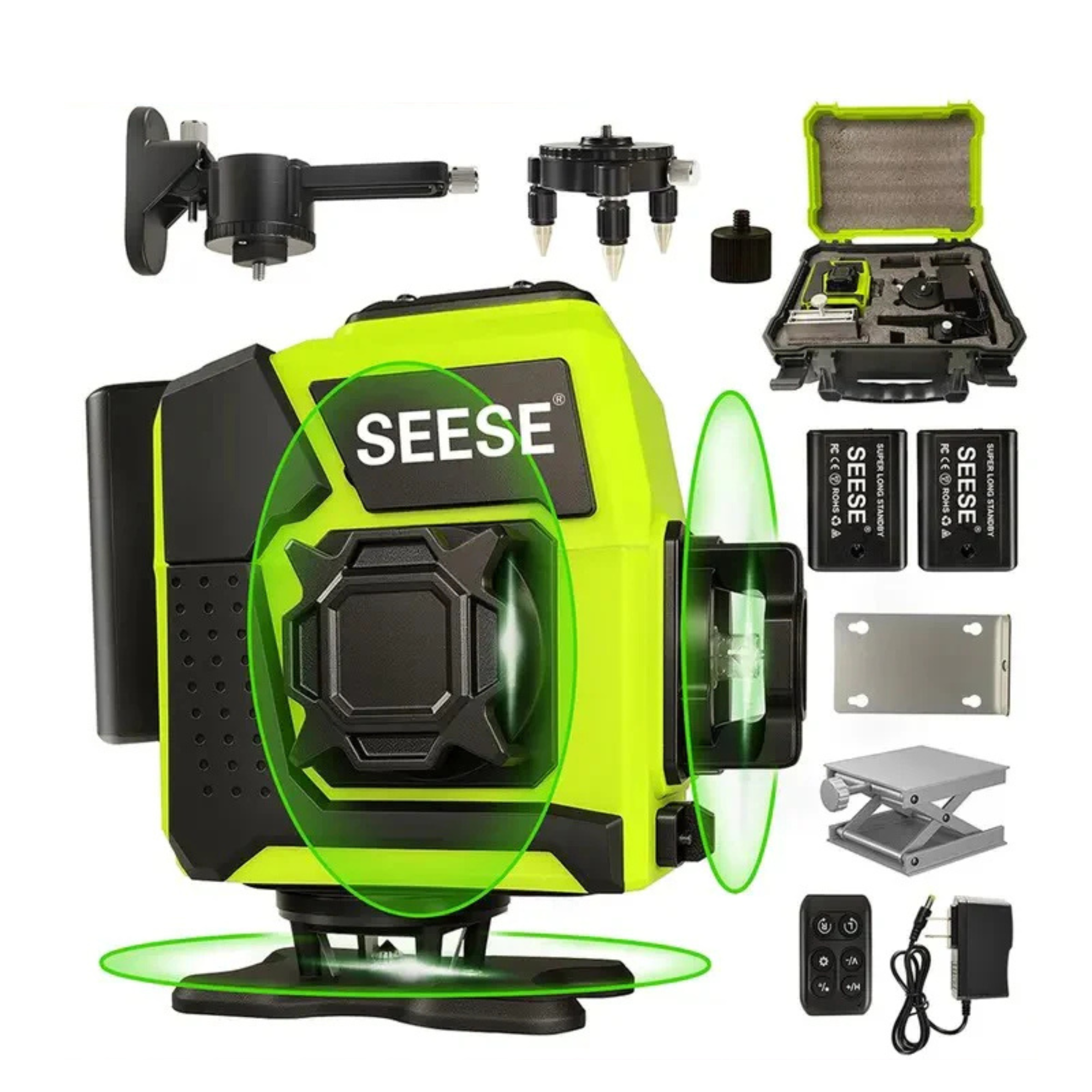 SEESE 12-Line Green Laser Level 3x360° Self-Leveling, Remote Control, Dual Batteries, Full Accessories for Tile, Cabinet & Home Improvement ,Gift for Thanksgiving,Christmas,New Year