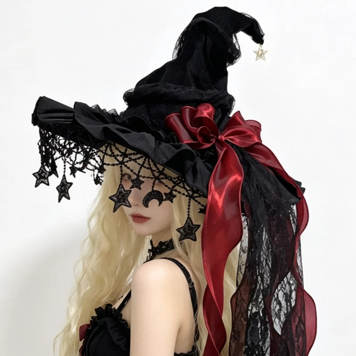 velvet-witch-hat-red-ribbon-worn-gothic-zaranss-mart