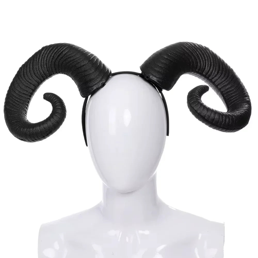 woman-wearing-ram-horns-headband-curled-black-zaranss-mart